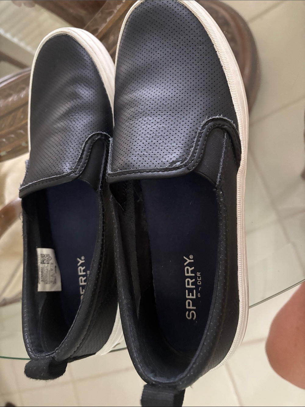 Sperry black Perforated Slip-On Boat Shoes with White Sole